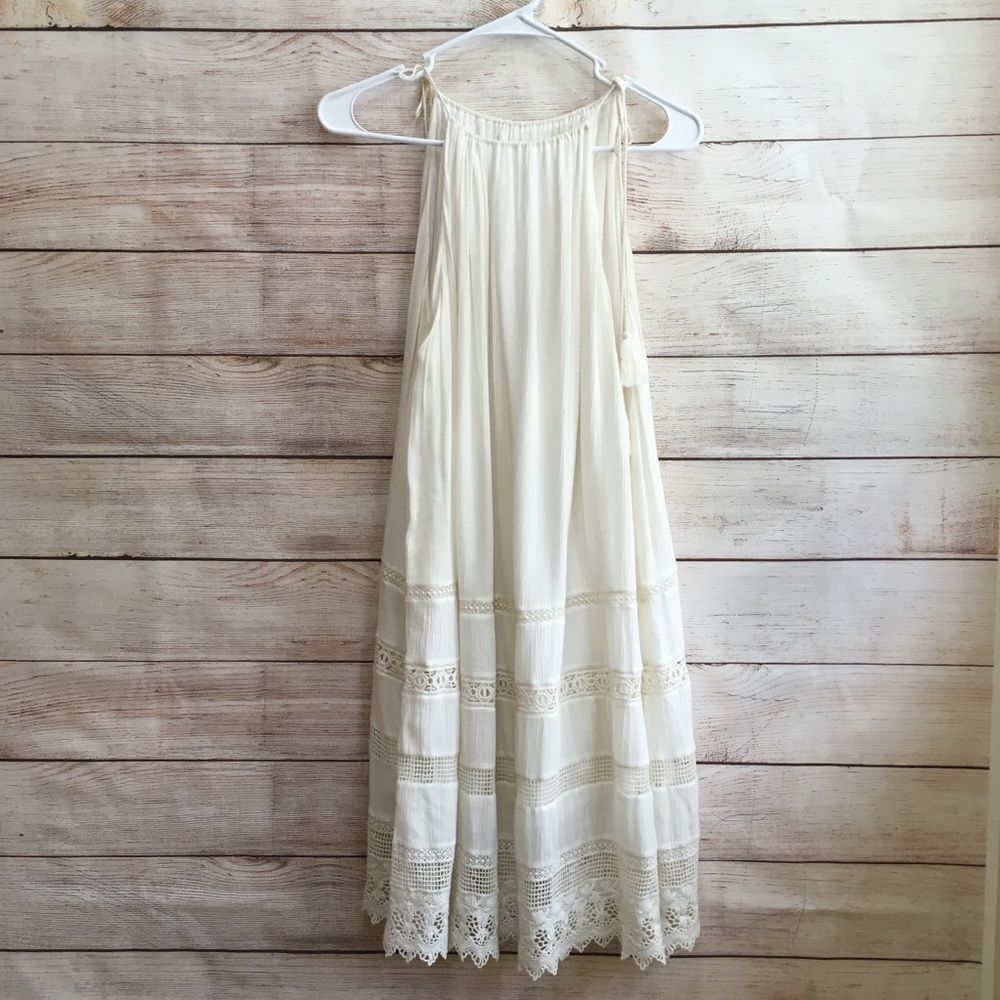 ALICE + OLIVIA DANNA DRESS WITH TIE SHOULDERS AND COTTON‎ CROCHET DETAILS